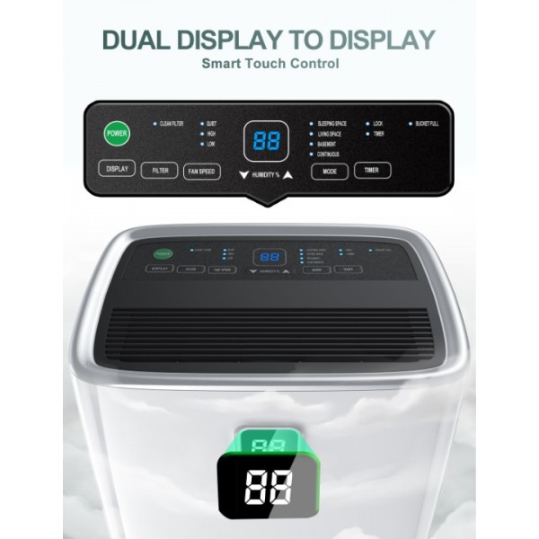 30L/Day Dehumidifiers for Home, Dehumidifiers with Digital Display & Humidity Control, Laundry Dry, 4L Water Tank & Drainage Hose for Damp & Condensation, 24H Timer for Home/Basement/Office/Large Room