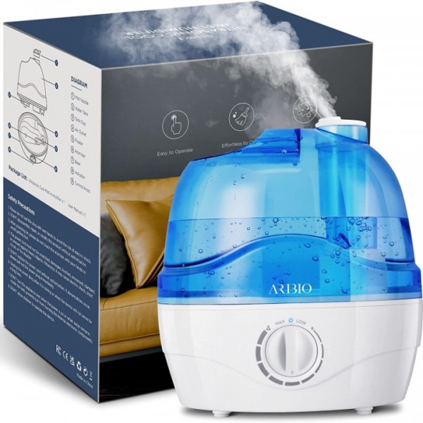 ARIBIO Humidifiers, 2.2L Humidifier for Bedroom Baby Room, Air with 10H Continuous Use & Auto-Off, Humidifiers Quiet Operation 360° Rotation Nozzle, Wide Mouth, Office/Home, Blue and White